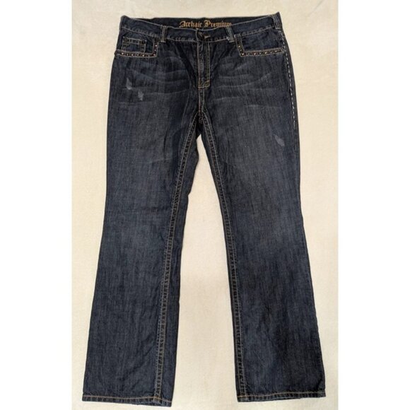 Archaic Premium Men's 38x34 Embroidered Distressed Studded Straight Jeans Stitch - Picture 1 of 9